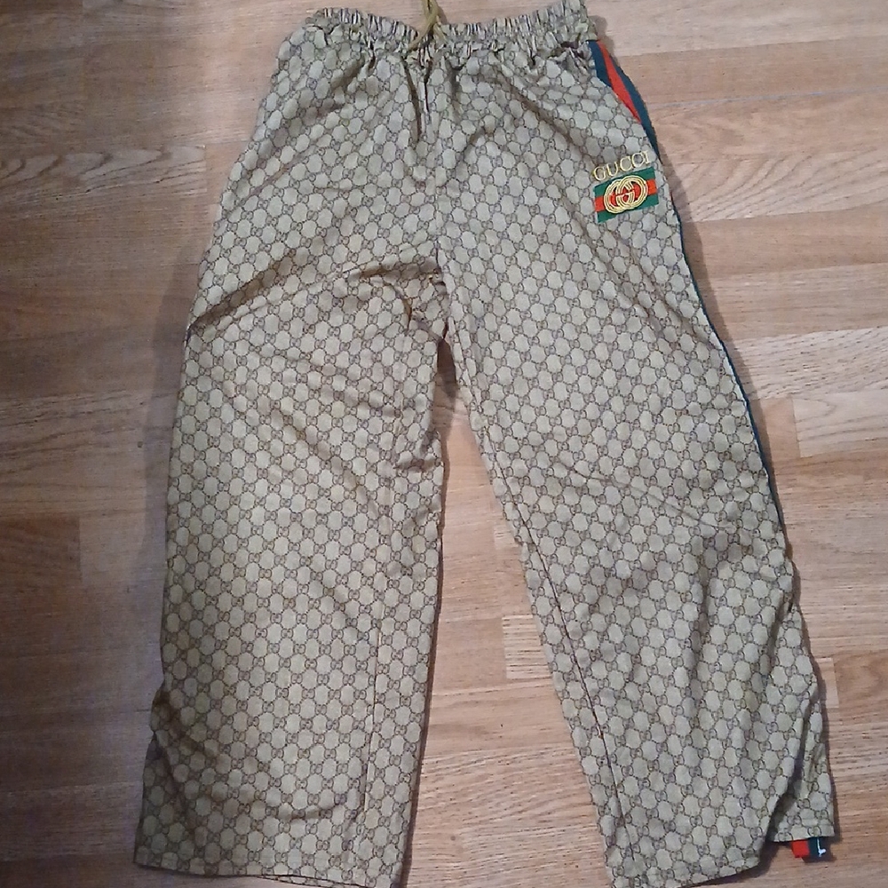 Tan Pajama Bottoms with Monogram Pattern